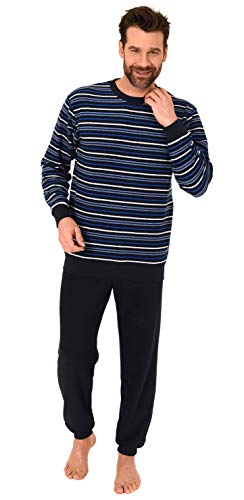 Langer Herren Frottee Pyjama Schlafanzug mit Bündchen - Streifenoptik - 291 101 13 133, Farbe:Marine/blau, Größe:48 von RELAX by Normann