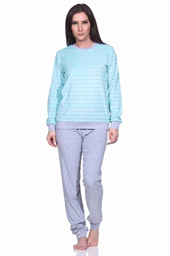 RELAX by Normann Damen Frottee Pyjama Langarm mit Bündchen in edler Streifenoptik - 291 201 13 780, Farbe:Mint, Größe:44/46 von RELAX by Normann