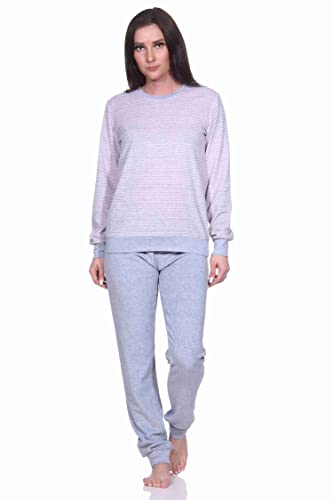 RELAX by Normann Damen Frottee Pyjama Langarm mit Bündchen in edler Streifenoptik - 291 201 13 780, Farbe:Ringel klein grau, Größe:44/46 von RELAX by Normann