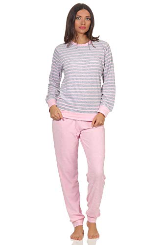 RELAX by Normann Damen Frottee Pyjama Langarm mit Bündchen in edler Streifenoptik - 291 201 13 780, Farbe:grau-Melange, Größe:36/38 von Normann