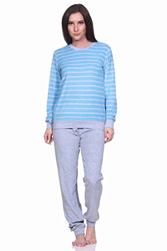 RELAX by Normann Damen Frottee Pyjama Langarm mit Bündchen in edler Streifenoptik - 291 201 13 780, Farbe:hellblau, Größe:44/46 von RELAX by Normann