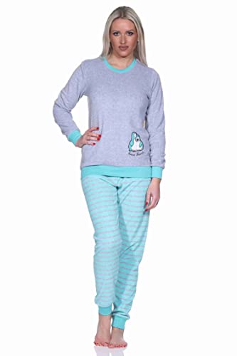 RELAX by Normann Damen Frottee Pyjama Langarm mit Bündchen und niedlicher Pinguin Stickerei - 291 13 779, Farbe:Mint, Größe:36/38 von RELAX by Normann