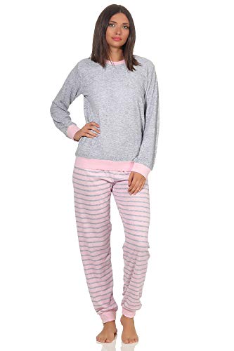 RELAX by Normann Damen Frottee Pyjama Langarm mit Bündchen und niedlicher Pinguin Stickerei - 291 13 779, Farbe:grau-Melange, Größe2:40/42 von Normann