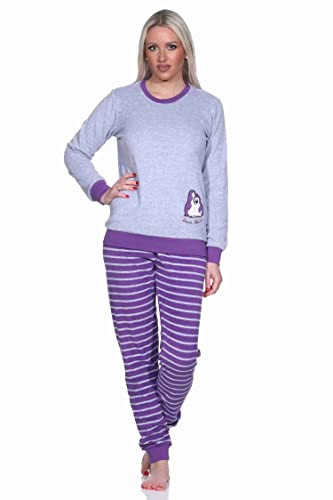 RELAX by Normann Damen Frottee Pyjama Langarm mit Bündchen und niedlicher Pinguin Stickerei - 291 13 779, Farbe:lila, Größe:36/38 von RELAX by Normann