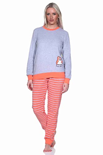 RELAX by Normann Damen Frottee Pyjama Langarm mit Bündchen und niedlicher Pinguin Stickerei - 291 13 779, Farbe:rot, Größe:44/46 von RELAX by Normann