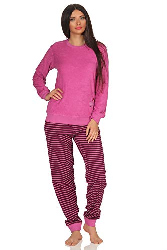 RELAX by Normann Damen Frottee Pyjama mit Bündchen, Hose gestreift, Top mit Sterne + Mond Stickerei, Farbe:pink, Größe2:40/42 von RELAX by Normann