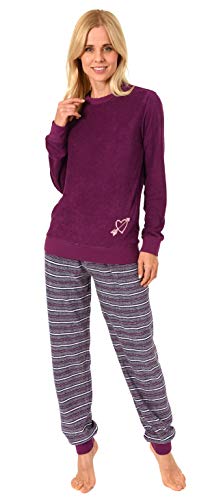 RELAX by Normann Damen Frottee Pyjama mit Bündchen - Hose gestreift, Oberteil mit Herz Motiv - 291 13 901, Farbe:rot, Größe:36/38 von RELAX by Normann