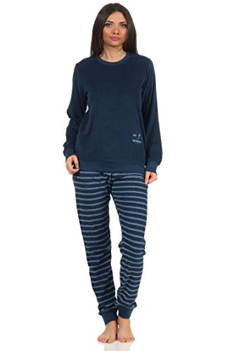 RELAX by Normann Damen Frottee Pyjama mit Bündchen - Hose gestreift, Top mit Mond Applikation - 212 13 800, Farbe:Marine, Größe:36-38 von RELAX by Normann