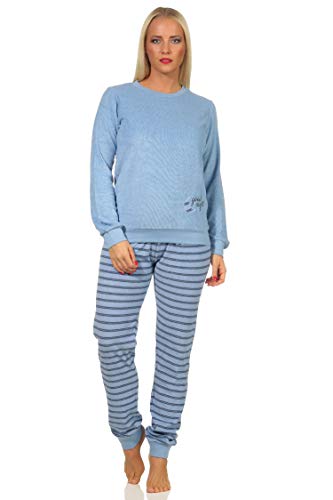 RELAX by Normann Damen Frottee Pyjama mit Bündchen - Hose gestreift, Top mit Mond Applikation - 212 13 800, Farbe:hellblau, Größe:36-38 von RELAX by Normann