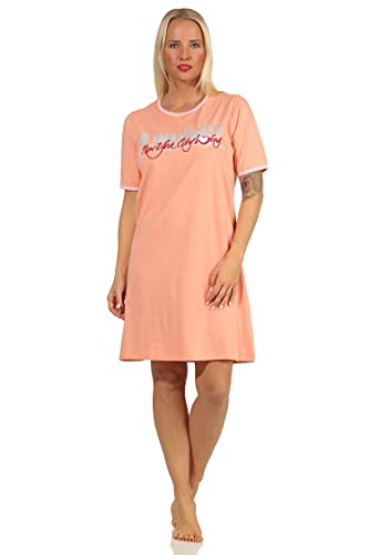 RELAX by Normann Damen Nachthemd mit kurzen Ärmeln und Front-Print 'New York City Loving' - 66339, Farbe:apricot, Größe:44-46 von RELAX by Normann