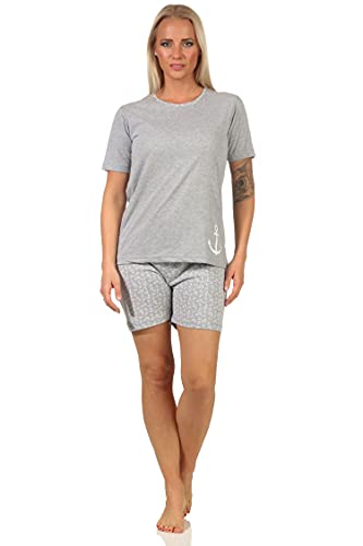 RELAX by Normann Damen Shorty Pyjama Kurzarm, unifarben, mit lässigem Anker-Motiv - 66260, Farbe:grau, Größe:44-46 von RELAX by Normann