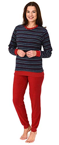 RELAX by Normann Eleganter Damen Frottee Pyjama Langarm mit Bündchen in Streifenoptik - 291 201 13 568, Farbe:rot, Größe2:48/50 von Normann