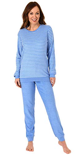 RELAX by Normann Kuscheliger Frottee Pyjama für Damen mit Bündchen und geringelten Oberteil - 291 13 772, Farbe:hellblau, Größe2:36/38 von RELAX by Normann