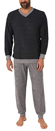 RELAX by Normann Lässiger Herren Frottee Pyjama Langarm mit Bündchen in Ringel - Optik - 291 101 13 784, Farbe:schwarz, Größe2:54 von RELAX by Normann