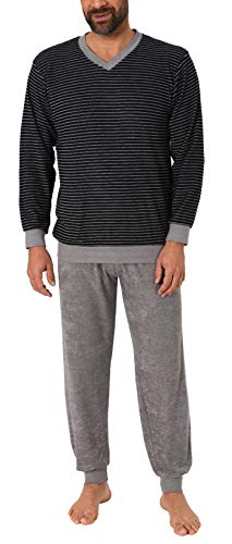 RELAX by Normann Lässiger Herren Frottee Pyjama Langarm mit Bündchen in Ringel - Optik - 291 101 13 784, Farbe:schwarz, Größe2:56 von RELAX by Normann