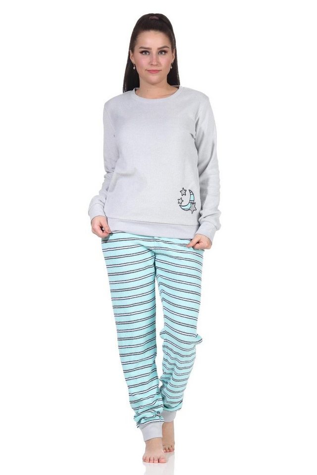 RELAX by Normann Pyjama Damen Frottee Schlafanzug mit Bündchen und mit Mond Applikation von RELAX by Normann