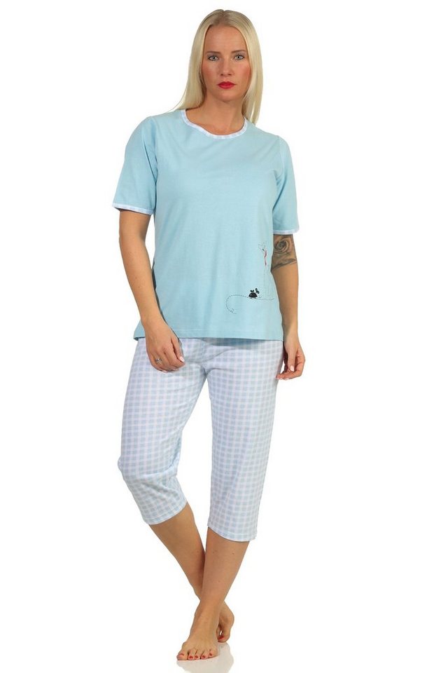 RELAX by Normann Pyjama Damen kurzarm Capri Schlafanzug mit süßen Katzen Motiv von RELAX by Normann