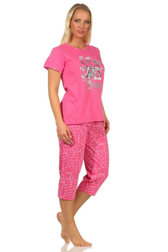 RELAX by Normann Pyjama Damen kurzarm Capri Schlafanzug mit tollem Frontprint und Caprihose von RELAX by Normann