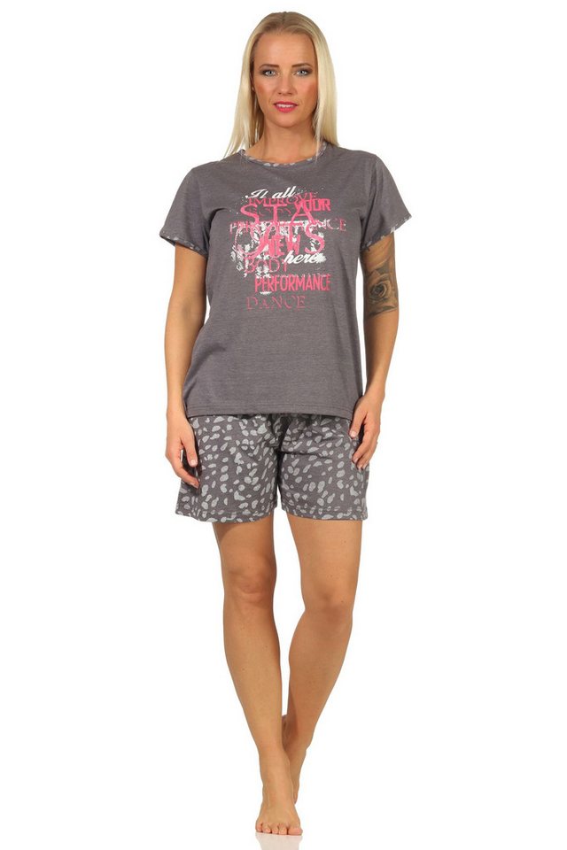 RELAX by Normann Pyjama Damen kurzarm Shorty Schlafanzug mit Frontprint und kurzer Hose von RELAX by Normann