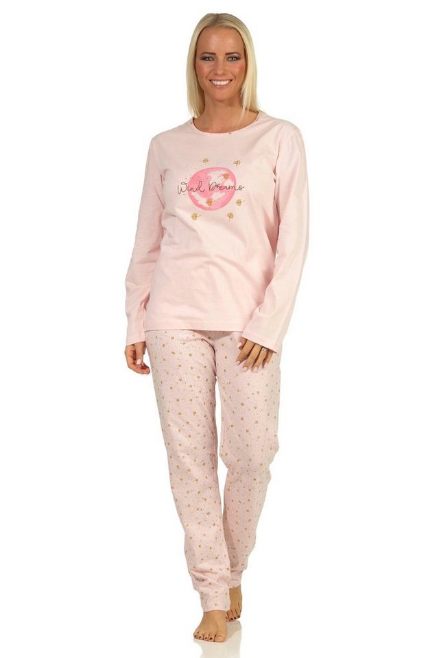 RELAX by Normann Pyjama Damen langarm Schlafanzug mit Frontprint und allover bedruckter Hose von RELAX by Normann