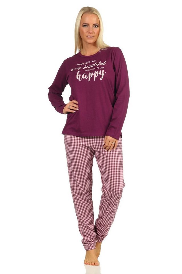 RELAX by Normann Pyjama Damen langarm Schlafanzug mit Schriftzug und karierter Hose - 66536 von RELAX by Normann