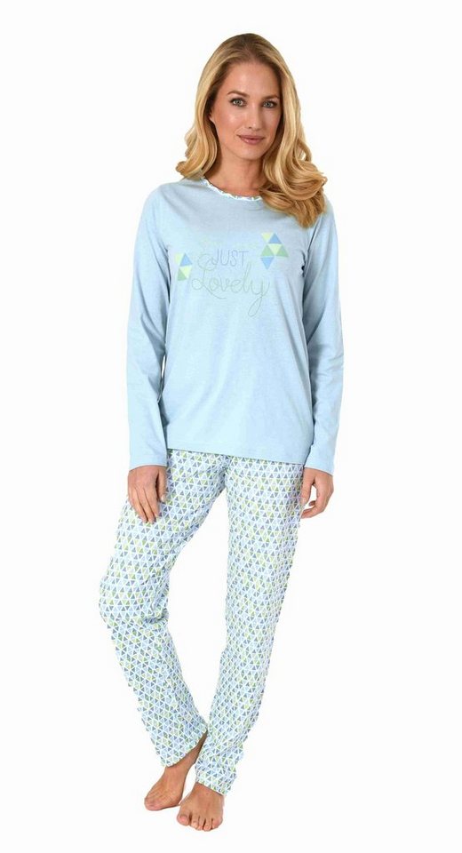 RELAX by Normann Pyjama Damen langarm Schlafanzug mit allover Druck und Frontprint von RELAX by Normann