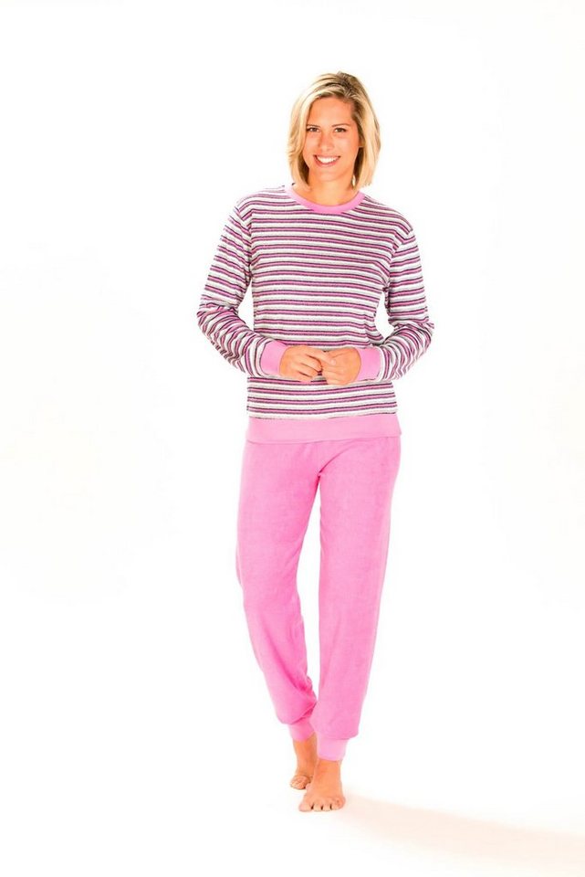 RELAX by Normann Pyjama Frottee Schlafanzug mit Bündchen, geringelt, Rundhals von RELAX by Normann
