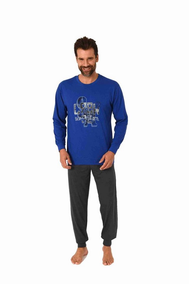 RELAX by Normann Pyjama Herren Schlafanzug langarm mit Bündchen und edlen Frontprint von RELAX by Normann