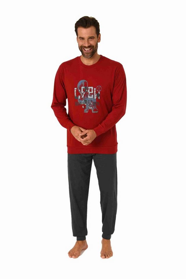 RELAX by Normann Pyjama Herren Schlafanzug langarm mit Bündchen und edlen Frontprint von RELAX by Normann