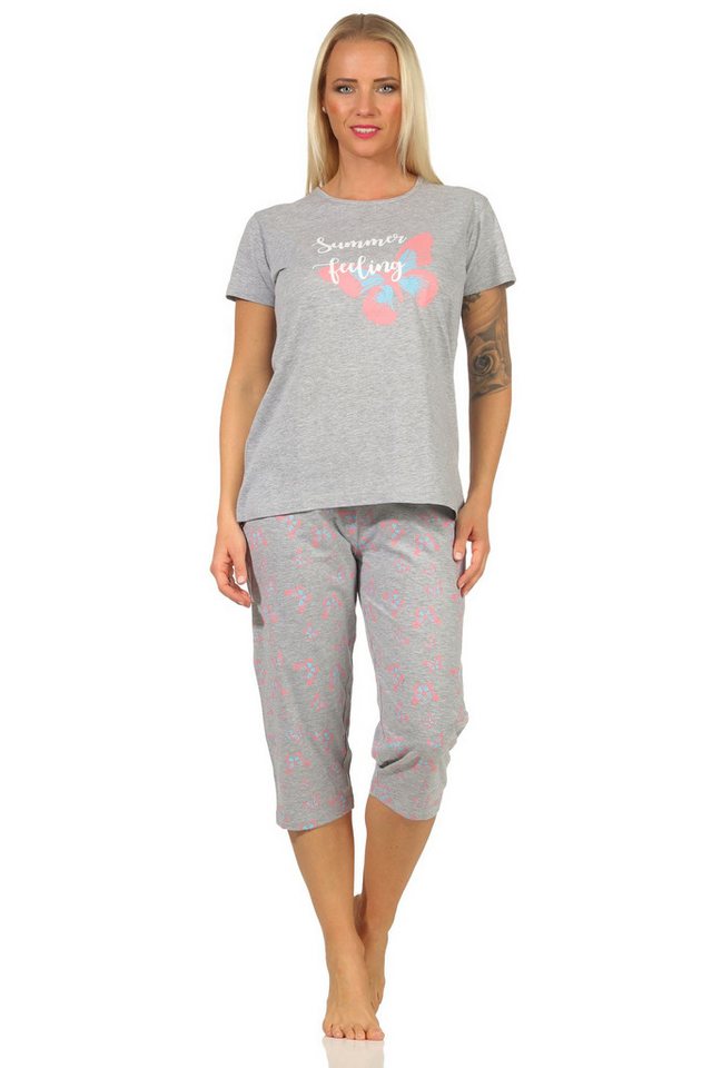 RELAX by Normann Pyjama Sommerlicher Damen kurzarm Capri Schlafanzug mit Schmetterlingsmotiv von RELAX by Normann