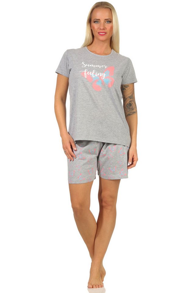 RELAX by Normann Pyjama Sommerlicher Damen kurzarm Shorty Schlafanzug mit Schmetterlingsmotiv von RELAX by Normann