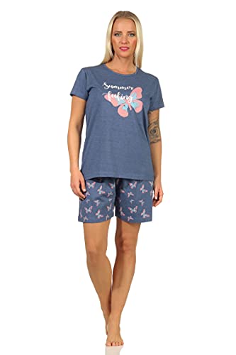 Sommerlicher Damen Kurzarm Shorty Schlafanzug Pyjama mit Schmetterlingsmotiv, Farbe:blau, Größe:36-38 von RELAX by Normann