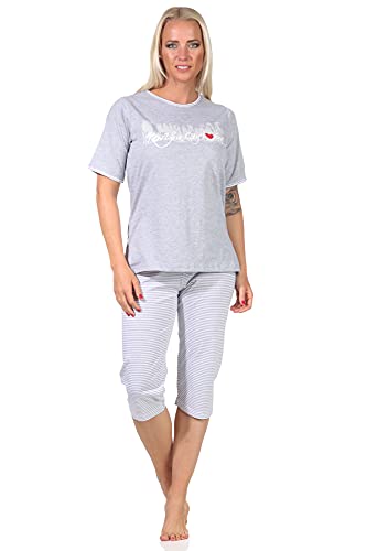 Toller Damen Capri-Schlafanzug mit 3/4-Hose, mit Frontprint 'New York City Loving' 66337, Farbe:grau-Melange, Größe:48-50 von RELAX by Normann