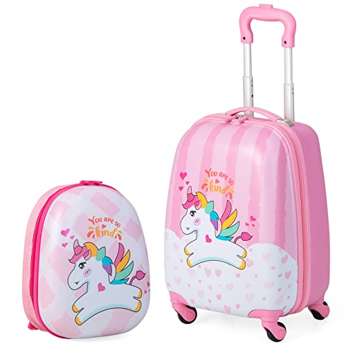 RELAX4LIFE Kinderkoffer mit Rollen, 2 TLG Kinder Kofferset, Koffer(16 inch) + Rucksack(12 inch), Reisekoffer für Kinder, Kindergepäck, Reisegepäck, Kindertrolley, ABS Hartschalenkoffer (Modell 1) von RELAX4LIFE