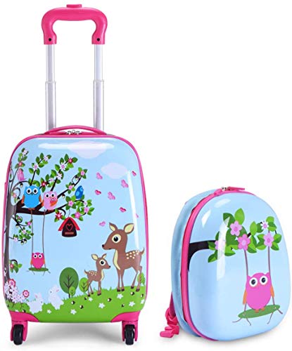 RELAX4LIFE Kinderkoffer mit Rollen, 2 TLG Kinder Kofferset, Koffer(16 inch) + Rucksack(12 inch), Reisekoffer für Kinder, Kindergepäck, Reisegepäck, Kindertrolley, ABS Hartschalenkoffer (Modell 5) von RELAX4LIFE