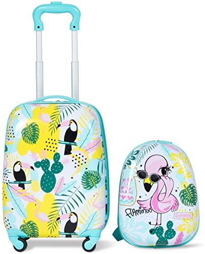 RELAX4LIFE Kinderkoffer mit Rollen, 2 TLG Kinder Kofferset, Koffer(16 inch) + Rucksack(12 inch), Reisekoffer für Kinder, Kindergepäck, Reisegepäck, Kindertrolley, Hartschalenkoffer (Modell2) von RELAX4LIFE