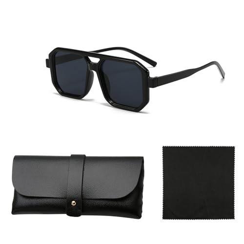RELKLYU 1 Stück Retro -Sonnenbrille, 1 Stück Pu -Ergläserhülle Und 1 Stück Glasstoff, Modische, Vielseitige Gläser, Ausrüstung Im Freien. von RELKLYU