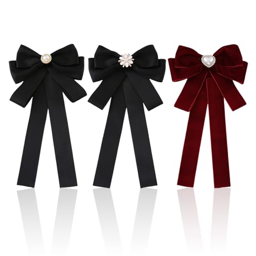 RELKLYU 3 Stücke Bow Streamer Pins, Modische Perlenbrosche Von Frauen, Personalisierte Schulstilabzeichen, Kreative Kleidungszubehör. von RELKLYU