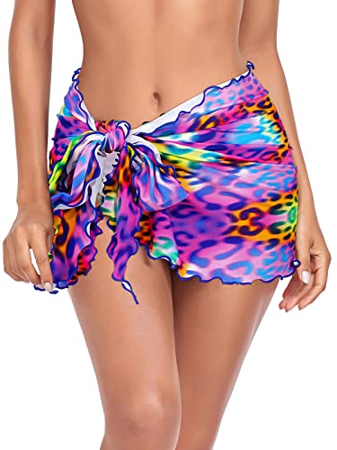 RELLECIGA Damen Badeanzug Cover Up Strand Sarong Bikini Wraps, Violettfarbenes Leopardenmuster, Medium von RELLECIGA