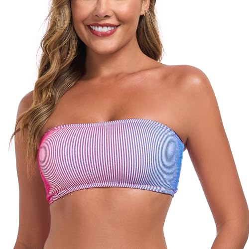 RELLECIGA Damen Bademode Bikini Bandeau Top Trägerlos Lambada Oberteil Blurred S von RELLECIGA
