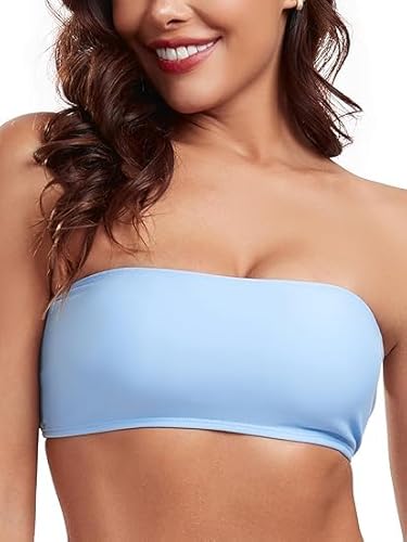 RELLECIGA Damen Bademode Bikini Bandeau Top Trägerlos Lambada Oberteil Chambray Blau L von RELLECIGA