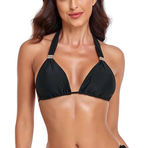 RELLECIGA Damen Bademode Bikini Oberteil Triangel Top mit Goldem Schmuck Schwarz S von RELLECIGA