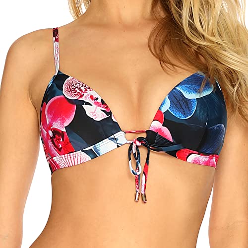 RELLECIGA Damen Bademode Bikini Push-up Top Triangel Oberteil Tropical Orchid L von RELLECIGA