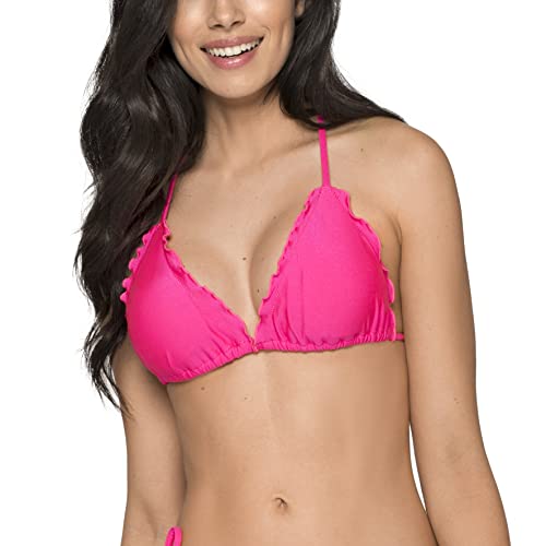 RELLECIGA Damen Bademode Bikini Top Triangel Oberteil Ruffle Neon Rosa L von RELLECIGA