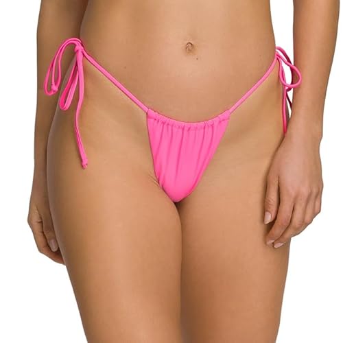 RELLECIGA Damen Bademode Bikinihose Brazilian Tanga-Unterteil mit Schnürchen Thong Bottom Pink Coral L von RELLECIGA