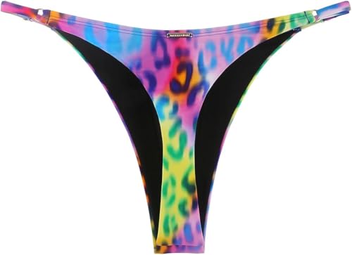 RELLECIGA Damen Bademode Bikinihose Tanga-Unterteil Verstellbar mit Metallspange Neon Leopard S von RELLECIGA