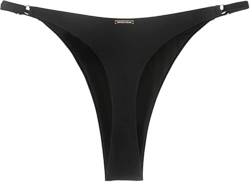RELLECIGA Damen Bademode Bikinihose Tanga-Unterteil Verstellbar mit Metallspange Schwarz S von RELLECIGA