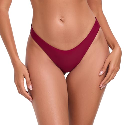 RELLECIGA Damen Bademode Bikinihose Unterteil Brazilian Cut Bikini Bottom Burgundy L von RELLECIGA