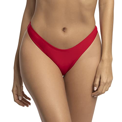 RELLECIGA Damen Bademode Bikinihose Unterteil High Cut Thong Bottom Rot M von RELLECIGA