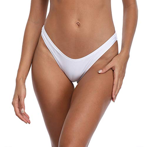 RELLECIGA Damen Bademode Bikinihose Unterteil High Cut Thong Bottom Weiß L von RELLECIGA